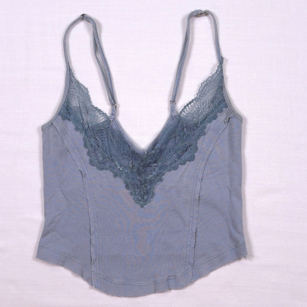 Urban Outfitters Lace Trim Cami Tank Top Dusty Blue Coquette Y2K Fairycore Boho
